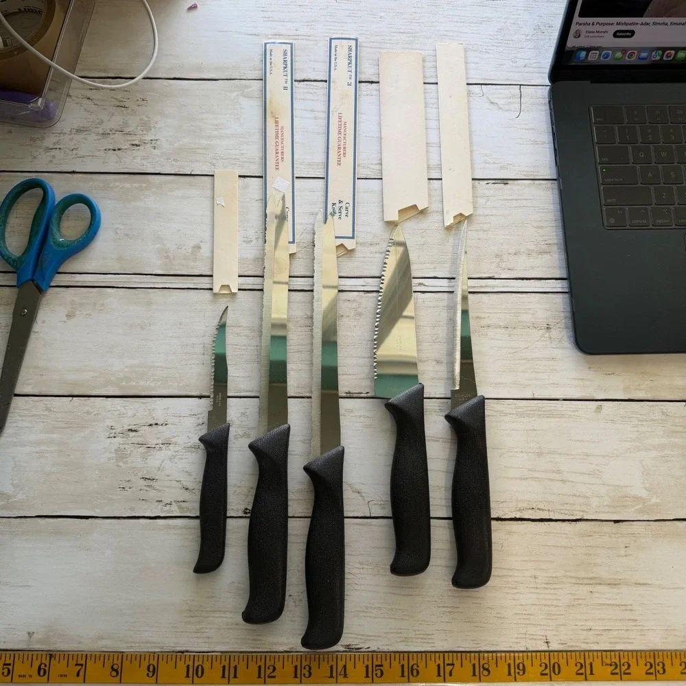 Vintage Sharpkut II 5 Piece Knife Set Stainless Steel Serrated Made in USA Black